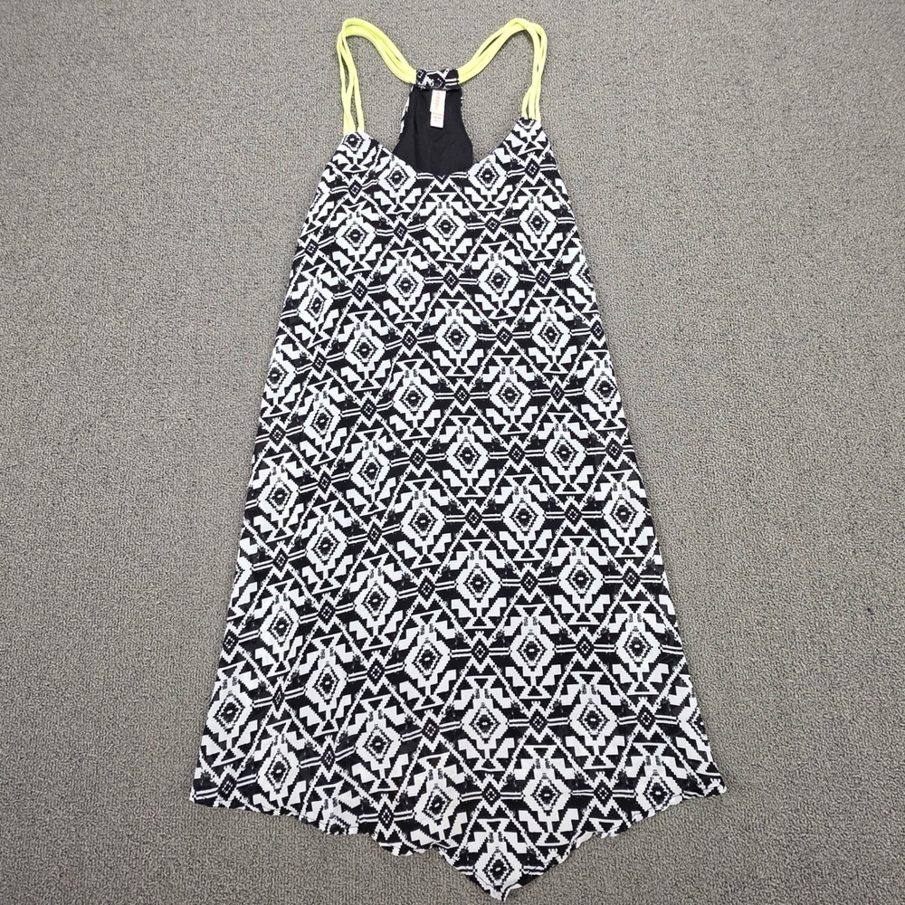 Xhilaration Womens Tribal Geometric Racerback Tank Top Black White Neon Yellow M